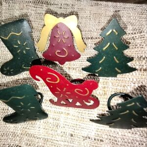 6 Pier 1 Hand Painted Metal Holiday Napkin Rings